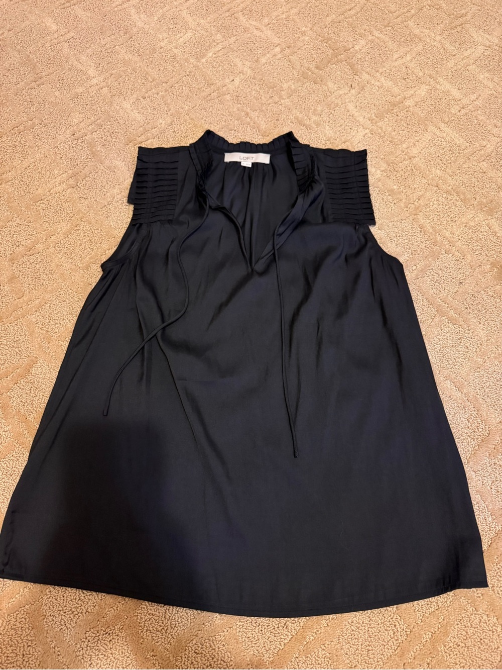 LOFT Black Tie-Neck Pleated Shoulder Camisole